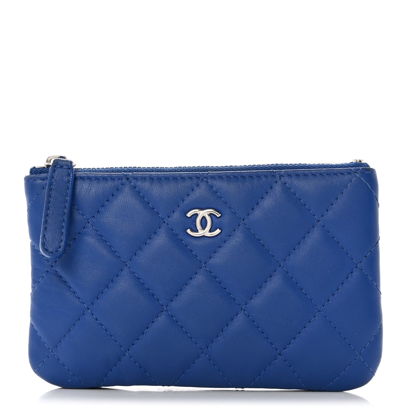 Lambskin Quilted Small Cosmetic Case Blue