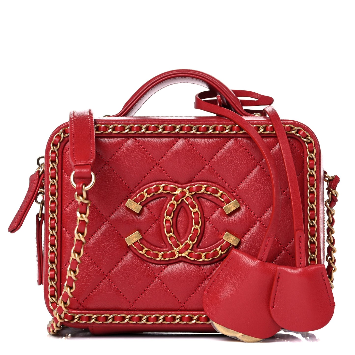 Goatskin Quilted Small CC Filigree Vanity Case Red
