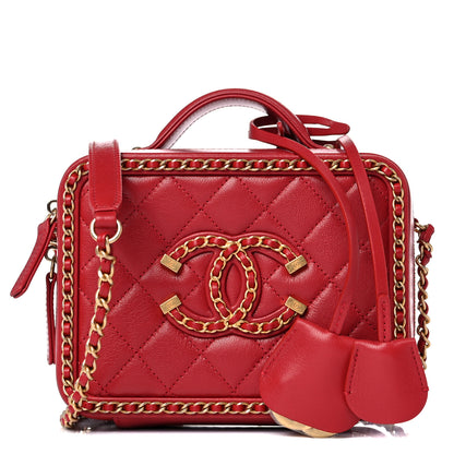 Chanel Goatskin Quilted Small CC Filigree Vanity Case Red 1 of 17