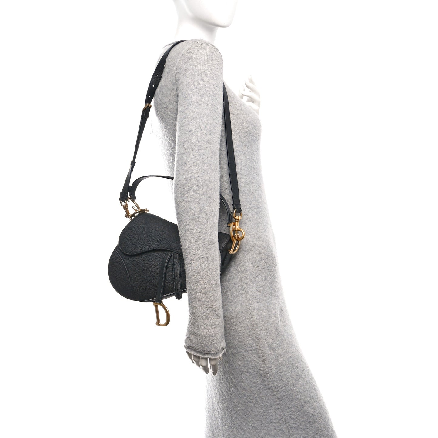 Grained Calfskin Saddle Bag With Strap Black