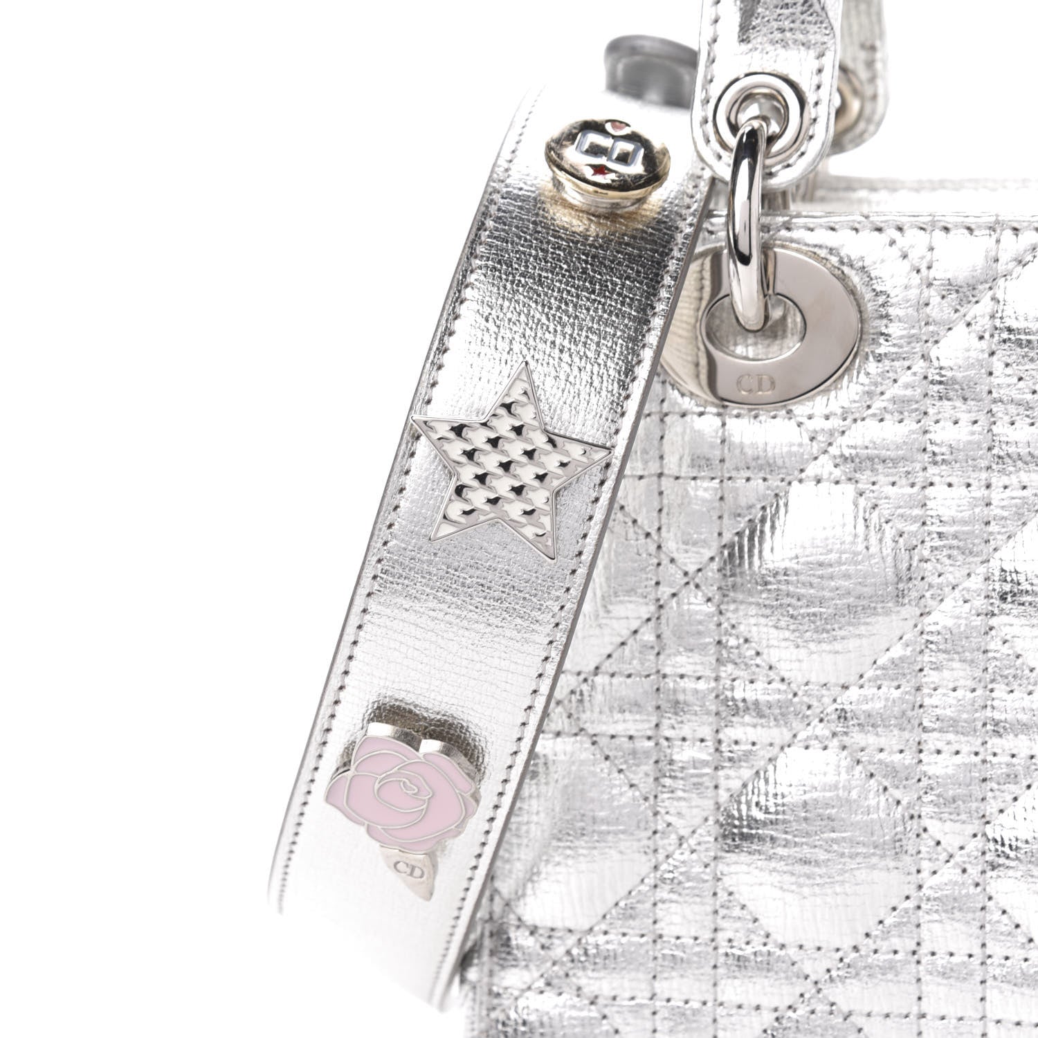 Christian Dior Metallic Grained Calfskin Cannage Small Lucky Badges My Lady Dior Silver 13 of 14