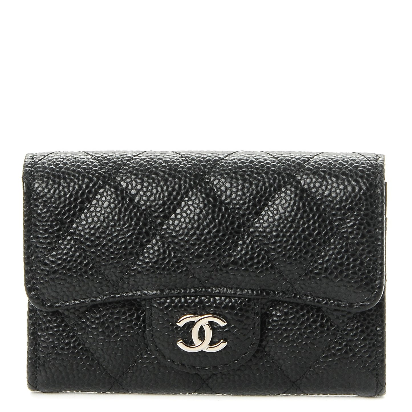 Caviar Quilted Flap Card Holder Black
