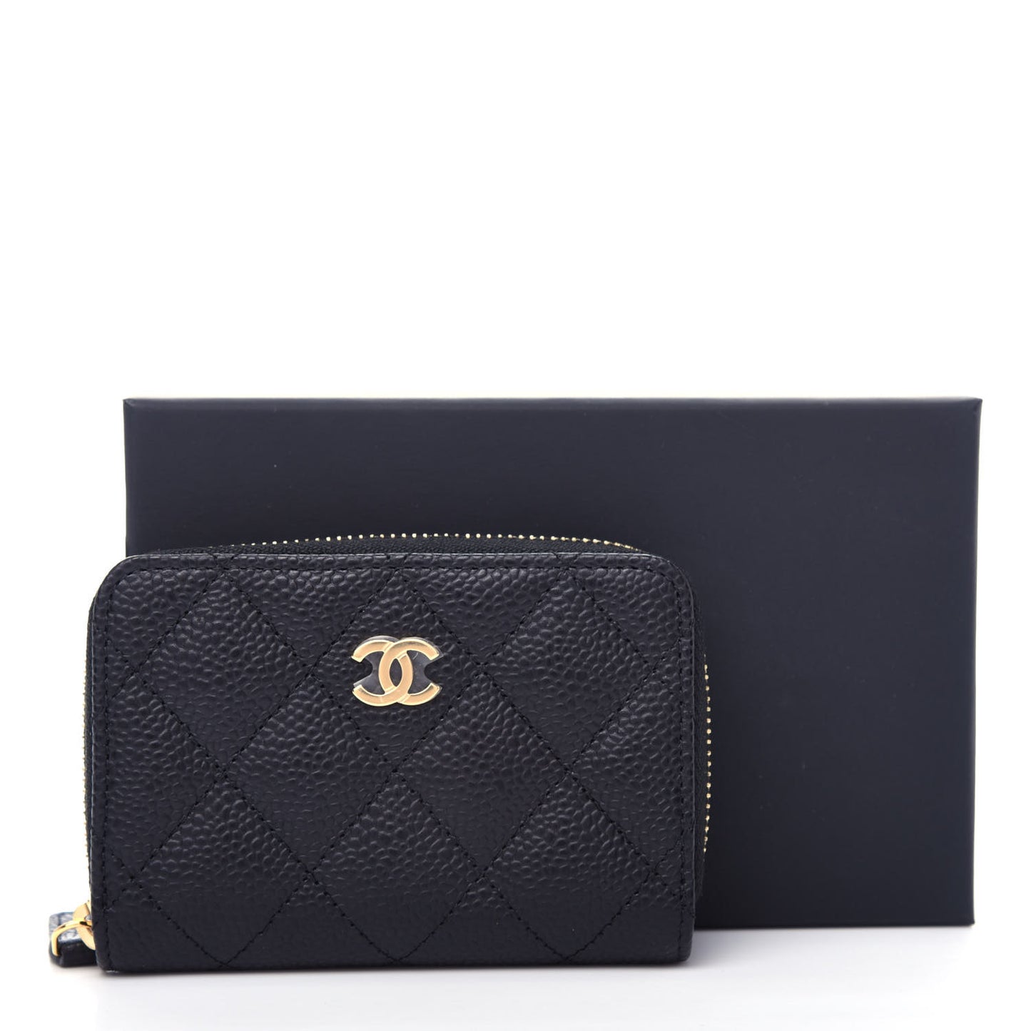 Caviar Quilted Zip Coin Purse Black