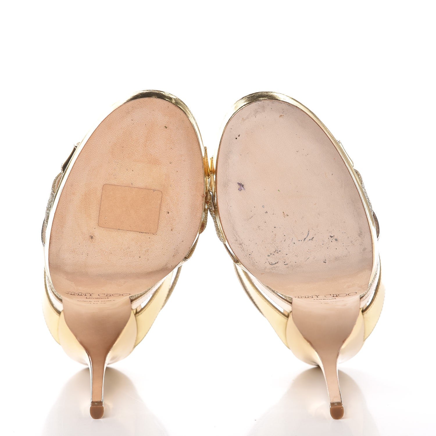 Jimmy Choo Metallic Mirror Calfskin Glitter Buzz 120 Sandals 36.5 Gold 7 of 11