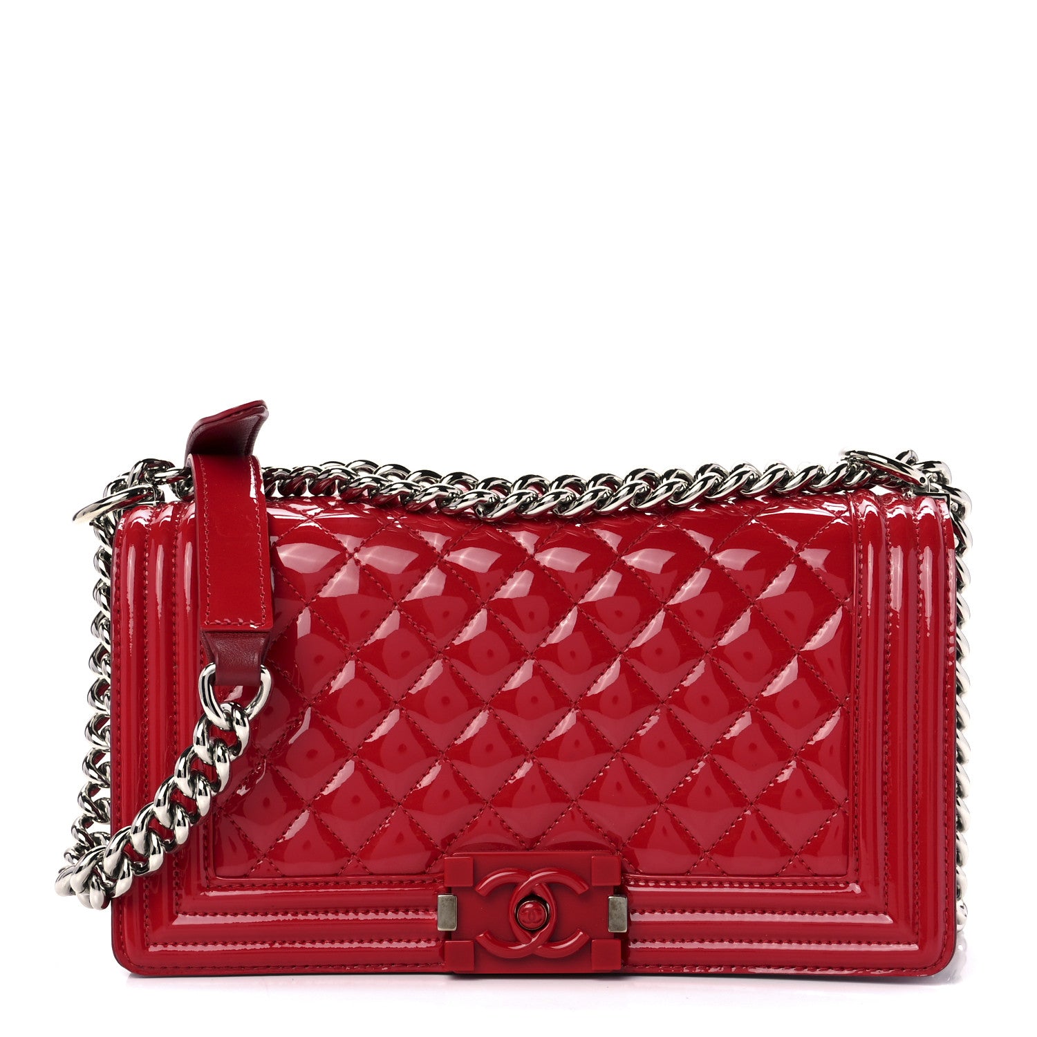 Chanel Patent Calfskin Quilted Medium Plexiglass Boy Flap Red 1 of 11