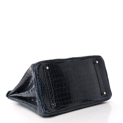Hermes Shiny Porosus Crocodile Birkin 35 Bleu Abysse 5 of 35