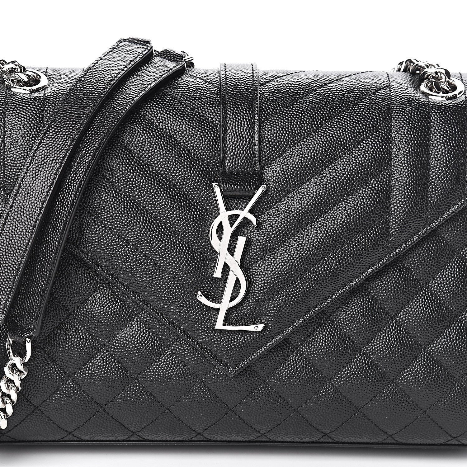 Saint Laurent Grain De Poudre Textured Mixed Matelasse Triquilt Medium Monogram Satchel Black 10 of 10