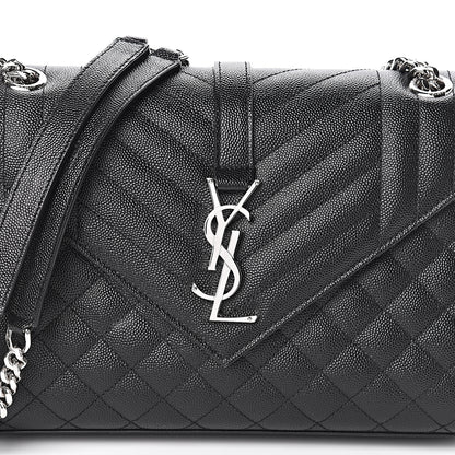 Saint Laurent Grain De Poudre Textured Mixed Matelasse Triquilt Medium Monogram Satchel Black 10 of 10