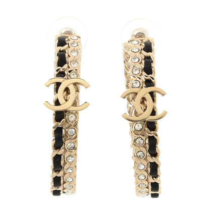 Chanel Crystal Lambskin CC Chain Hoop Earrings Gold Black 1 of 4