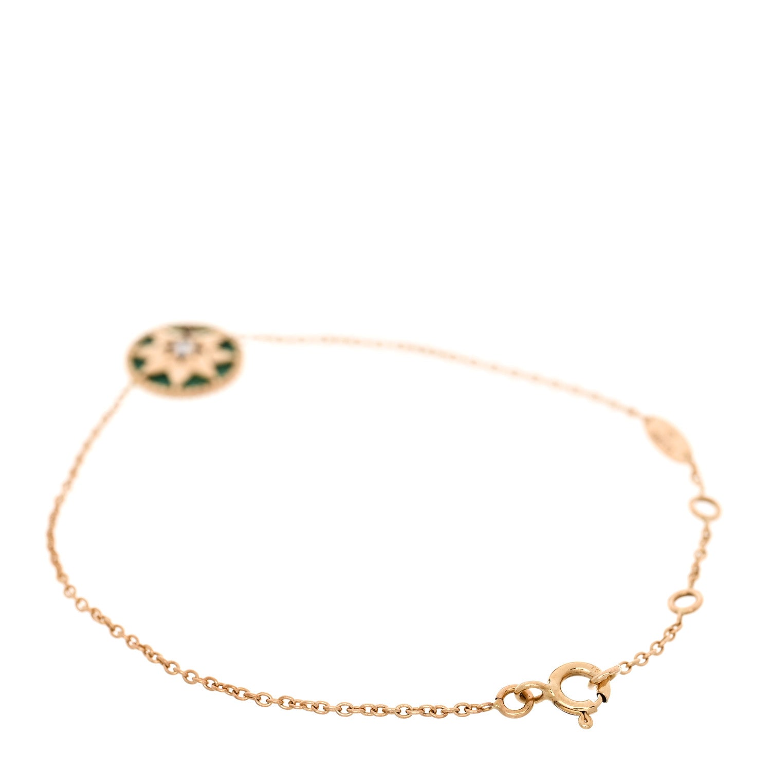 Christian Dior 18K Yellow Gold Diamond Malachite Rose Des Vents Bracelet 2 of 4