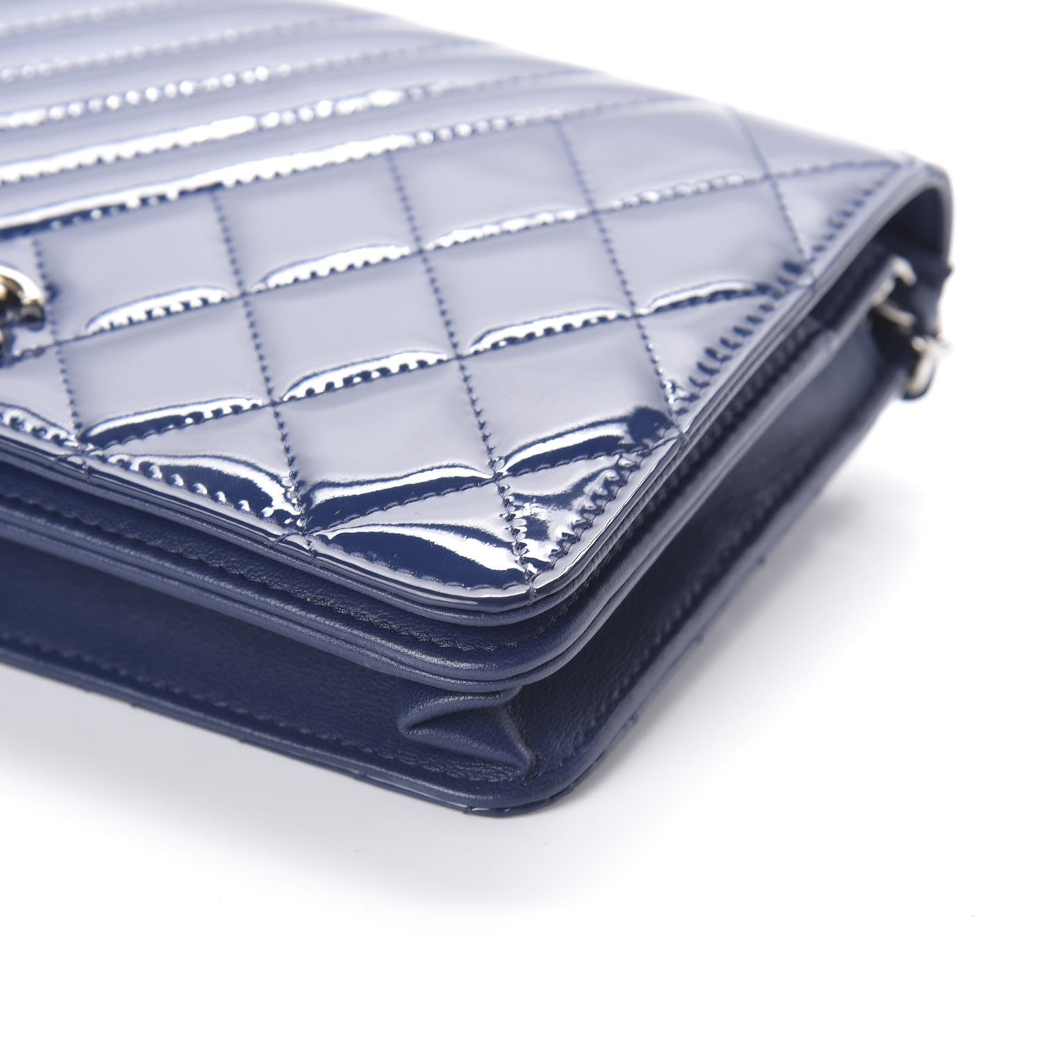 Chanel Patent Quilted Coco Boy Wallet On Chain WOC Blue 10 of 10