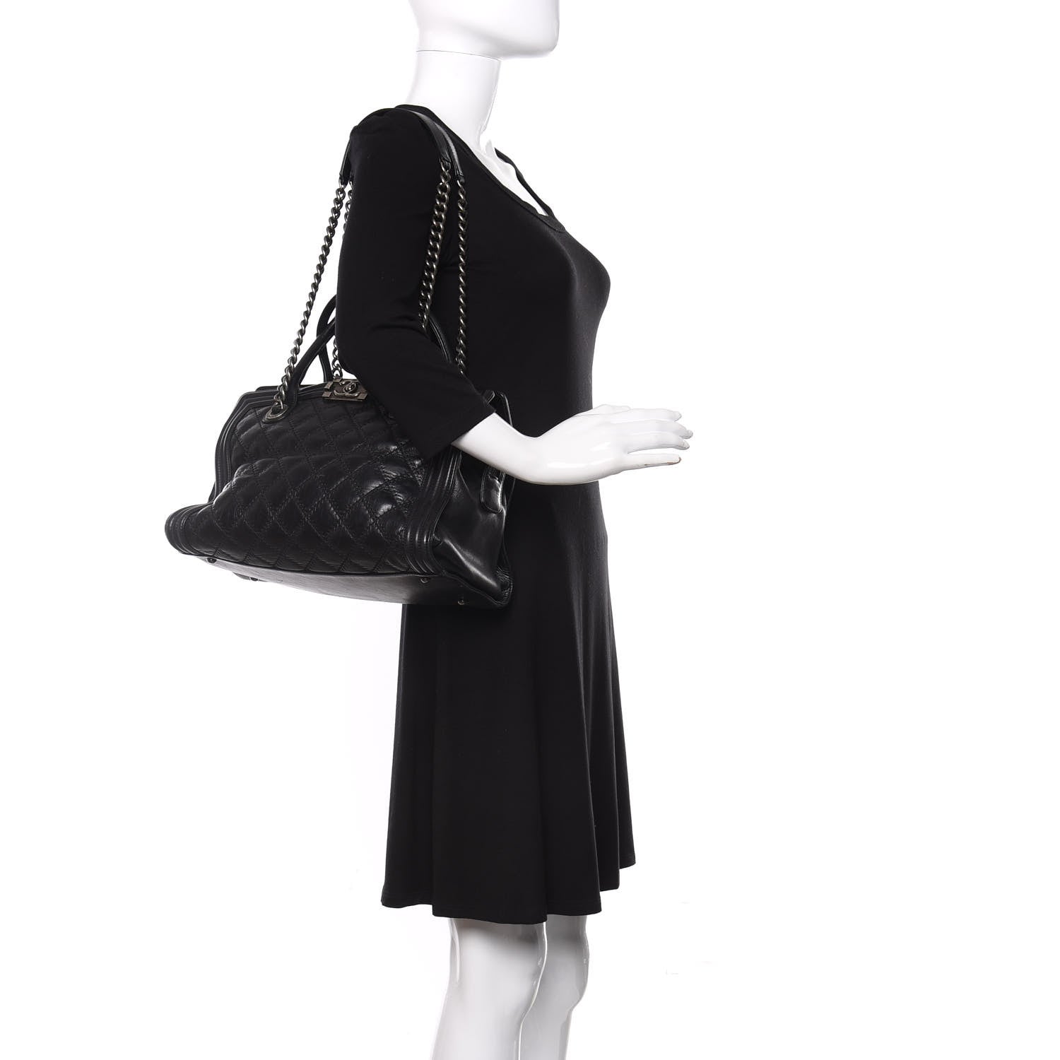 Chanel Calfskin Quilted Double Stitch Large Boy Tote Black 2 of 9