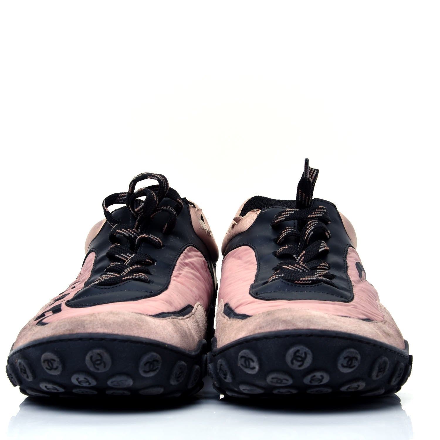 Chanel Nylon Calfskin Suede Womens Sneakers 40.5 Pink Black 2 of 5