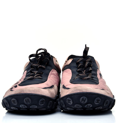Chanel Nylon Calfskin Suede Womens Sneakers 40.5 Pink Black 2 of 5