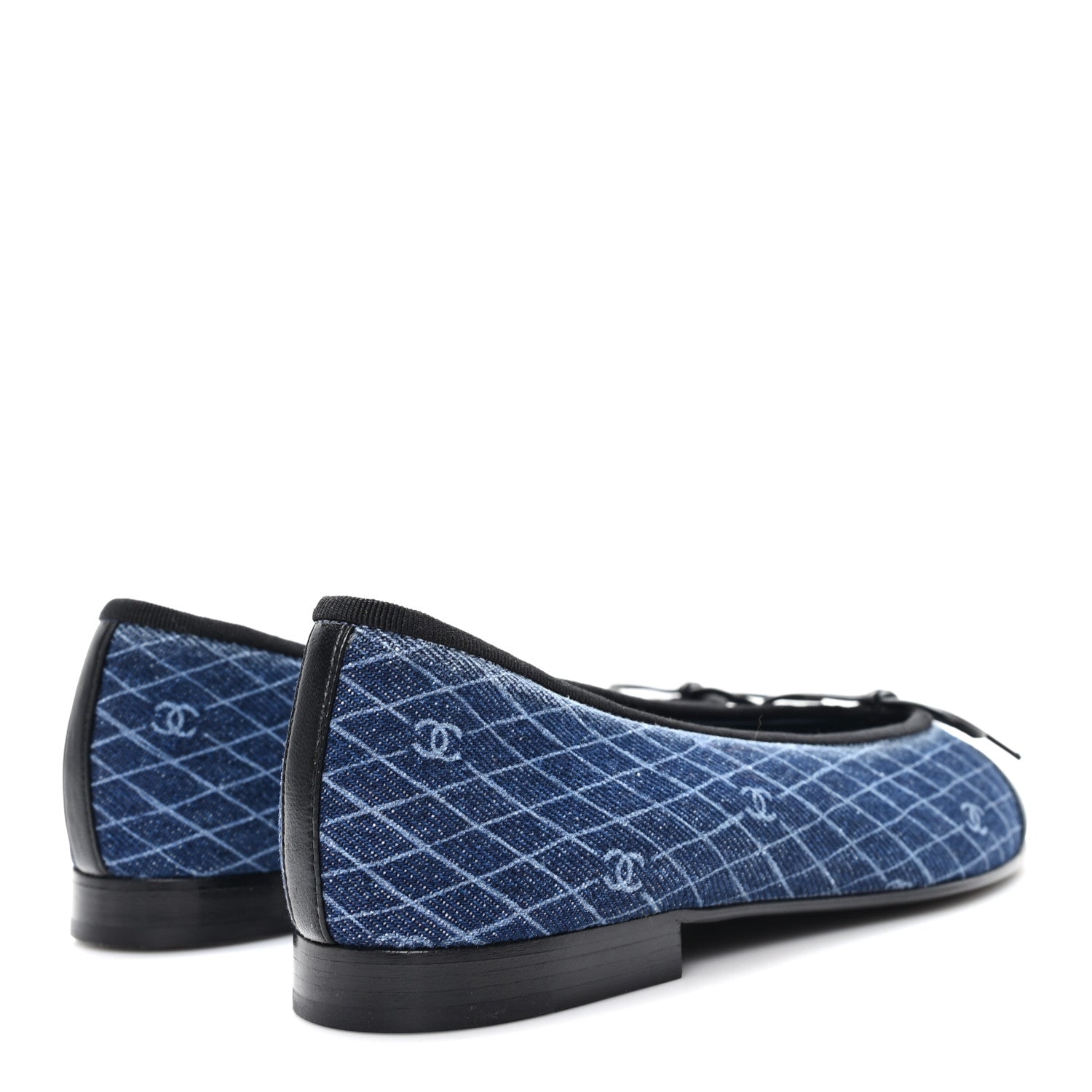 Chanel Denim Printed Quilt CC Cap Toe Ballerina Flats 37 Navy Blue Dark Grey 4 of 10