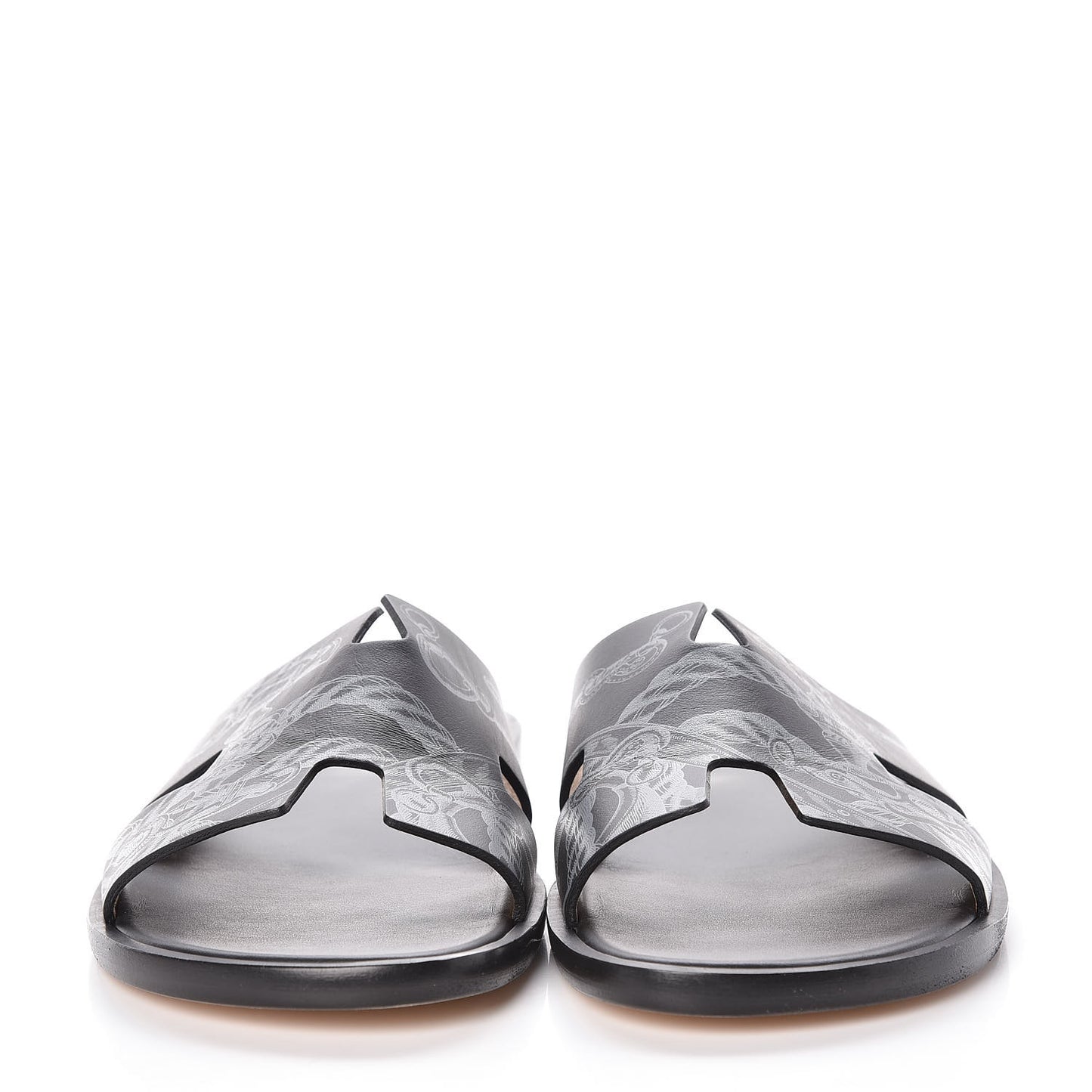 Calfskin Della Cavalleria Print Mens Izmir Sandals 43.5 Black