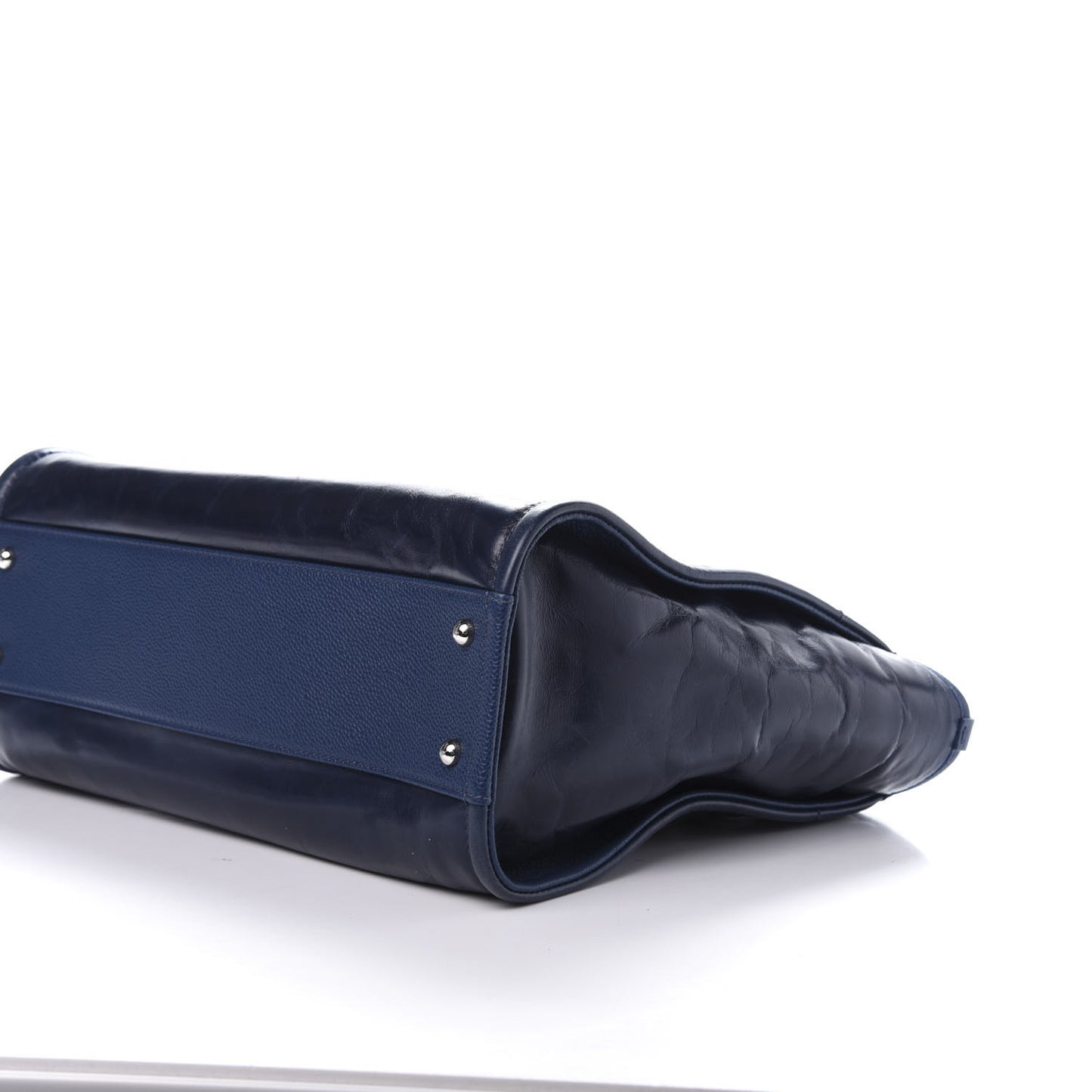 Glazed Calfskin Small Deauville Tote Blue
