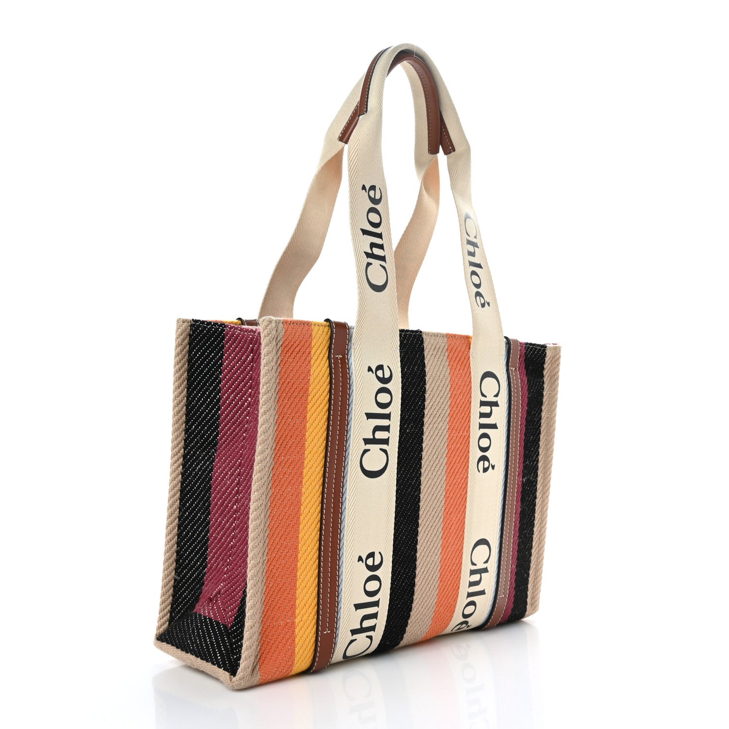 Cotton Calfskin Medium Woody Striped Tote Multicolor
