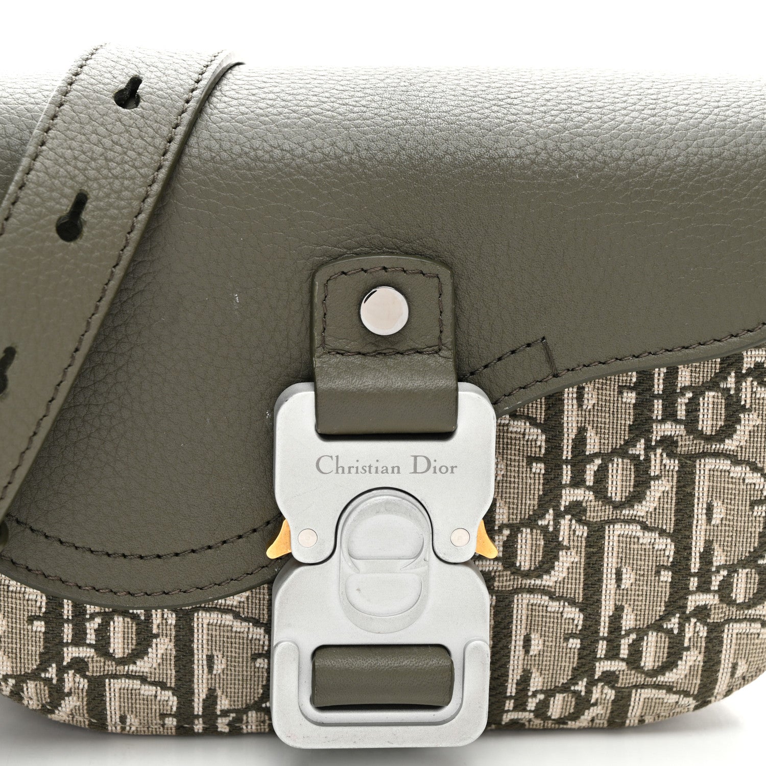 Christian Dior Oblique Jacquard Grained Calfskin Mini Saddle Messenger Bag With Flap Green 8 of 10
