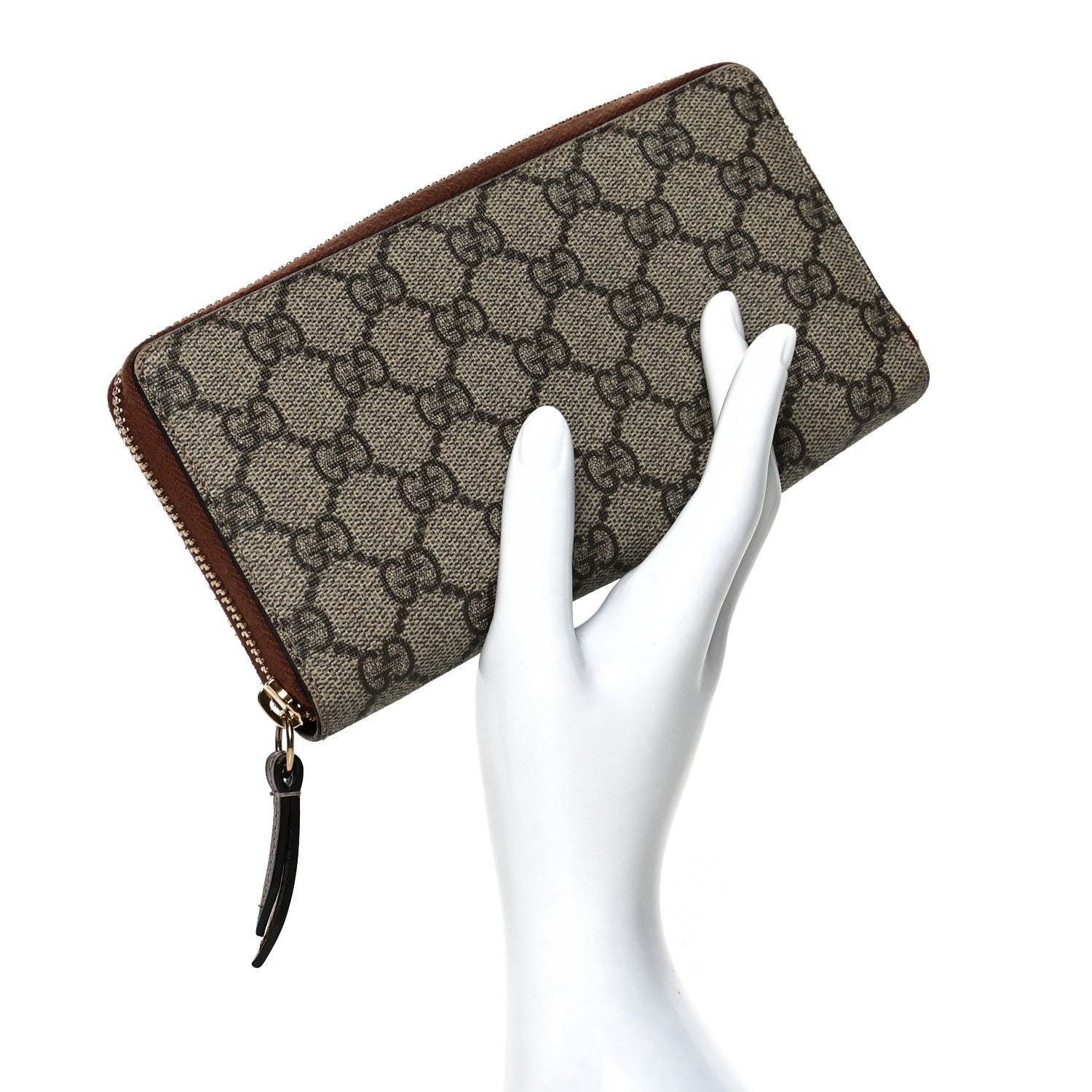 Gucci GG Supreme Monogram Cuoio Toscano Zip Around Wallet Beige Ebony Cuir 2 of 7