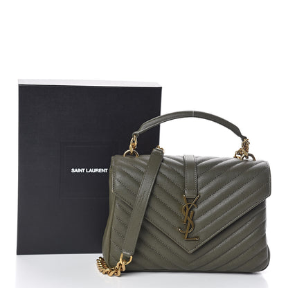 Saint Laurent Sheepskin Matelasse Chevron Monogram Medium College Bag Military Olive 10 of 10