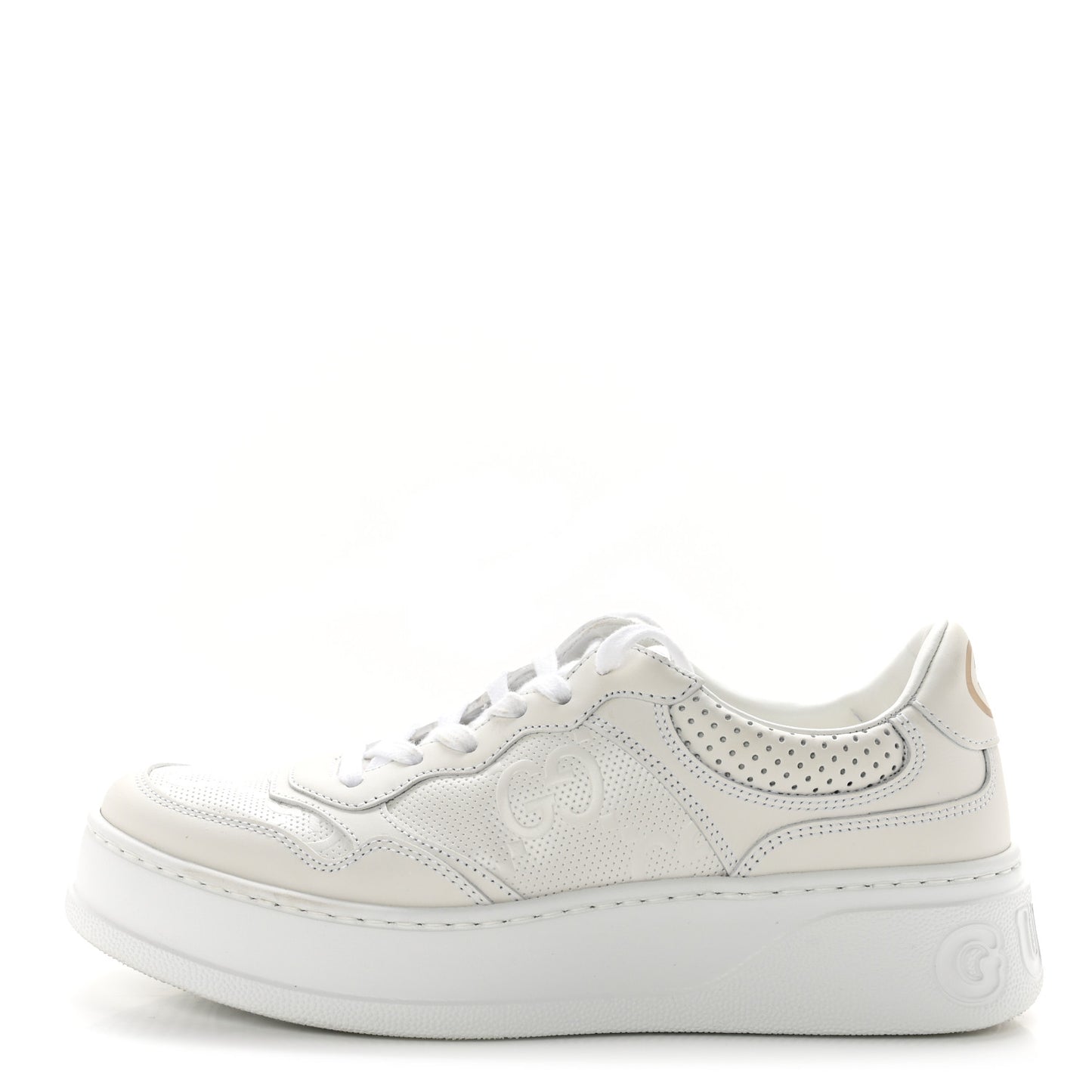 Calfskin GG Tennis Embossed Perforated Womens Platform 55mm Sneakers 38.5 Great White