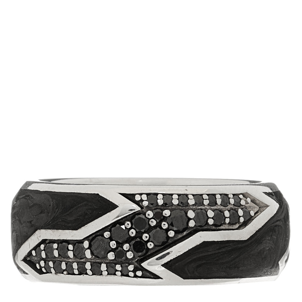 Sterling Silver Black Diamond Forged Carbon Beveled Band Ring 63 10.25