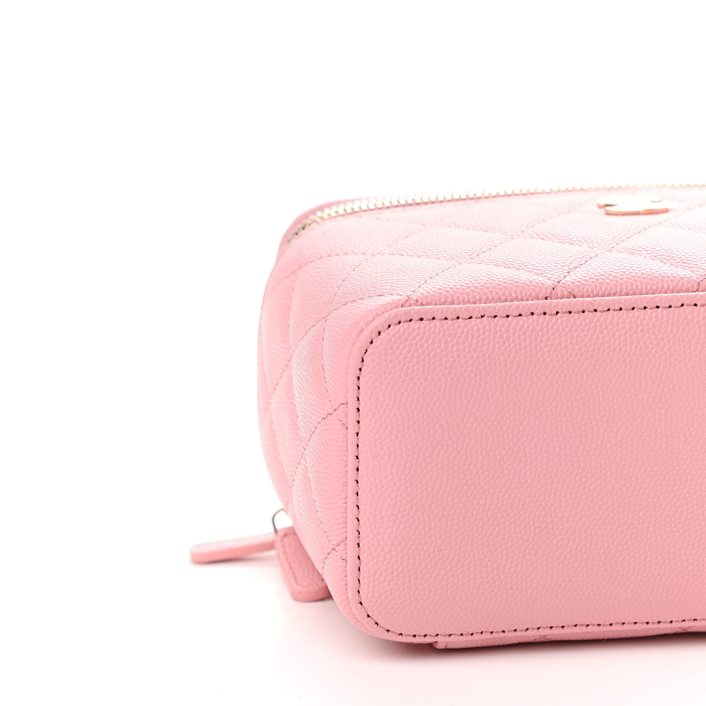 Caviar Quilted Small Vanity Case With Chain Pink
