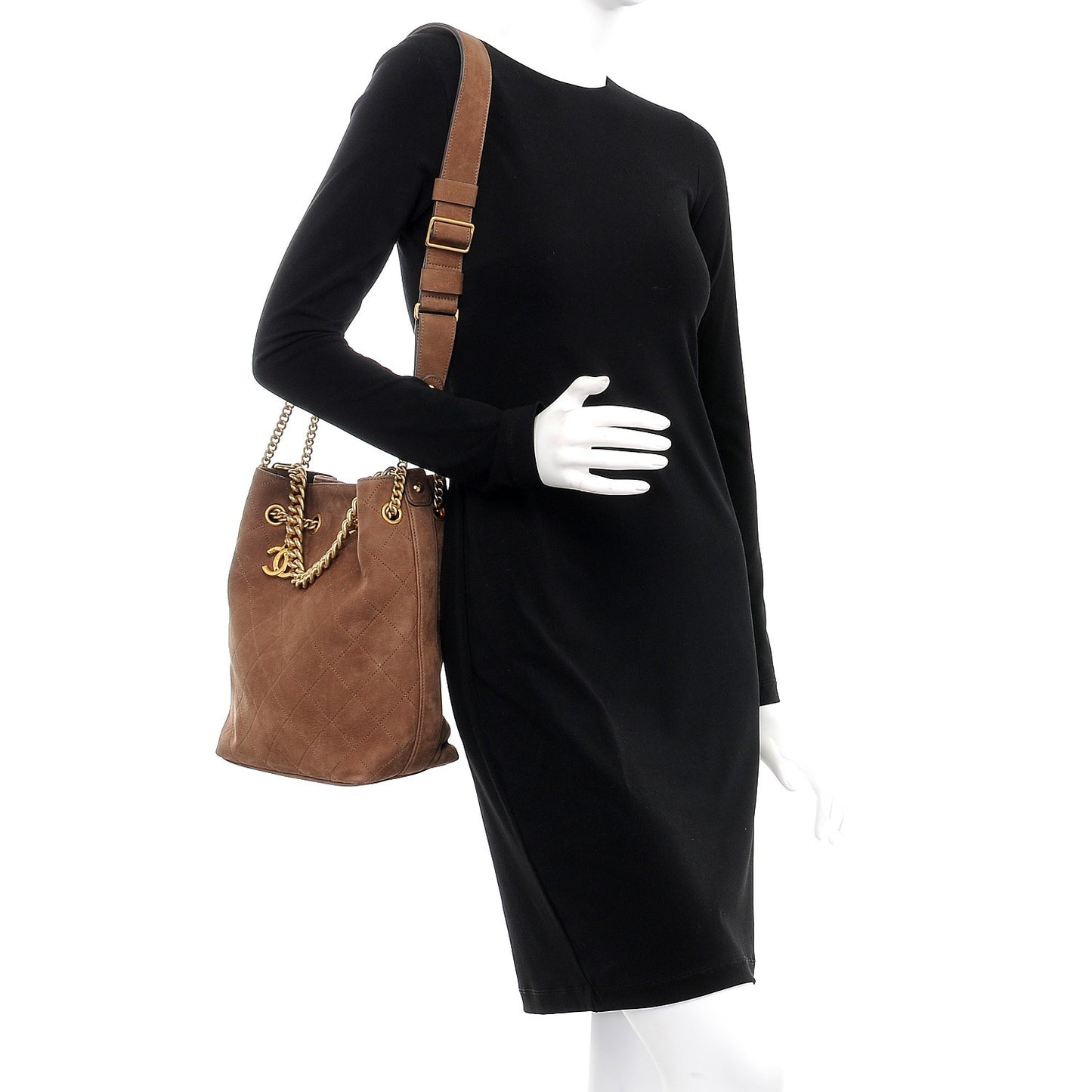 Suede Calfskin Small On My Shoulder Drawstring Bag Brown