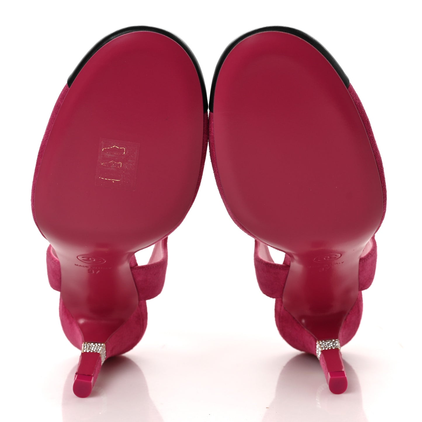 Suede Lambskin Cap Toe Crystal Slingback Pumps 37 Fuchsia Black