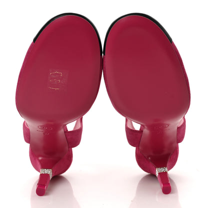Chanel Suede Lambskin Cap Toe Crystal Slingback Pumps 37 Fuchsia Black 5 of 8