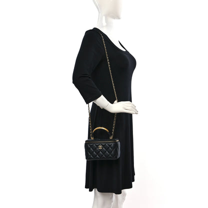 Chanel Lambskin Quilted Metal Small Top Handle Vanity Case With Chain Black 2 of 10