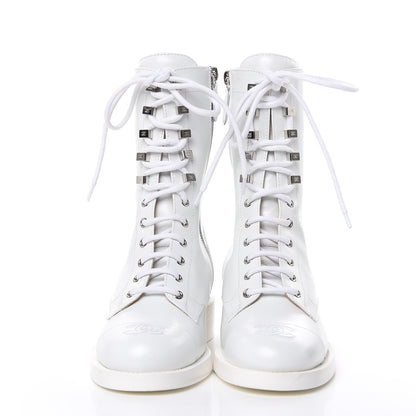 Chanel Calfskin CC Lace Up Boots 37.5 White 2 of 9