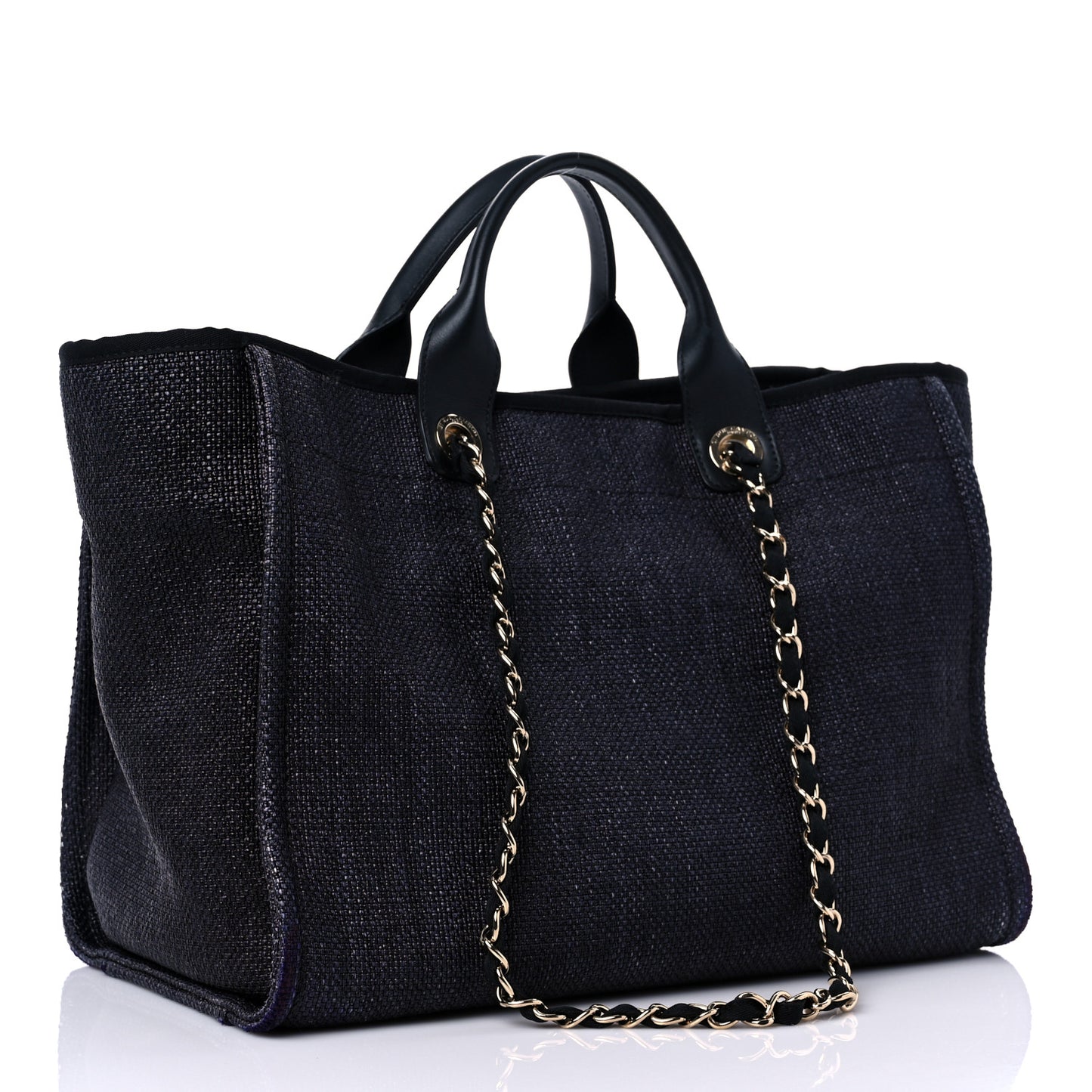 Woven Straw Raffia Medium Deauville Tote Black
