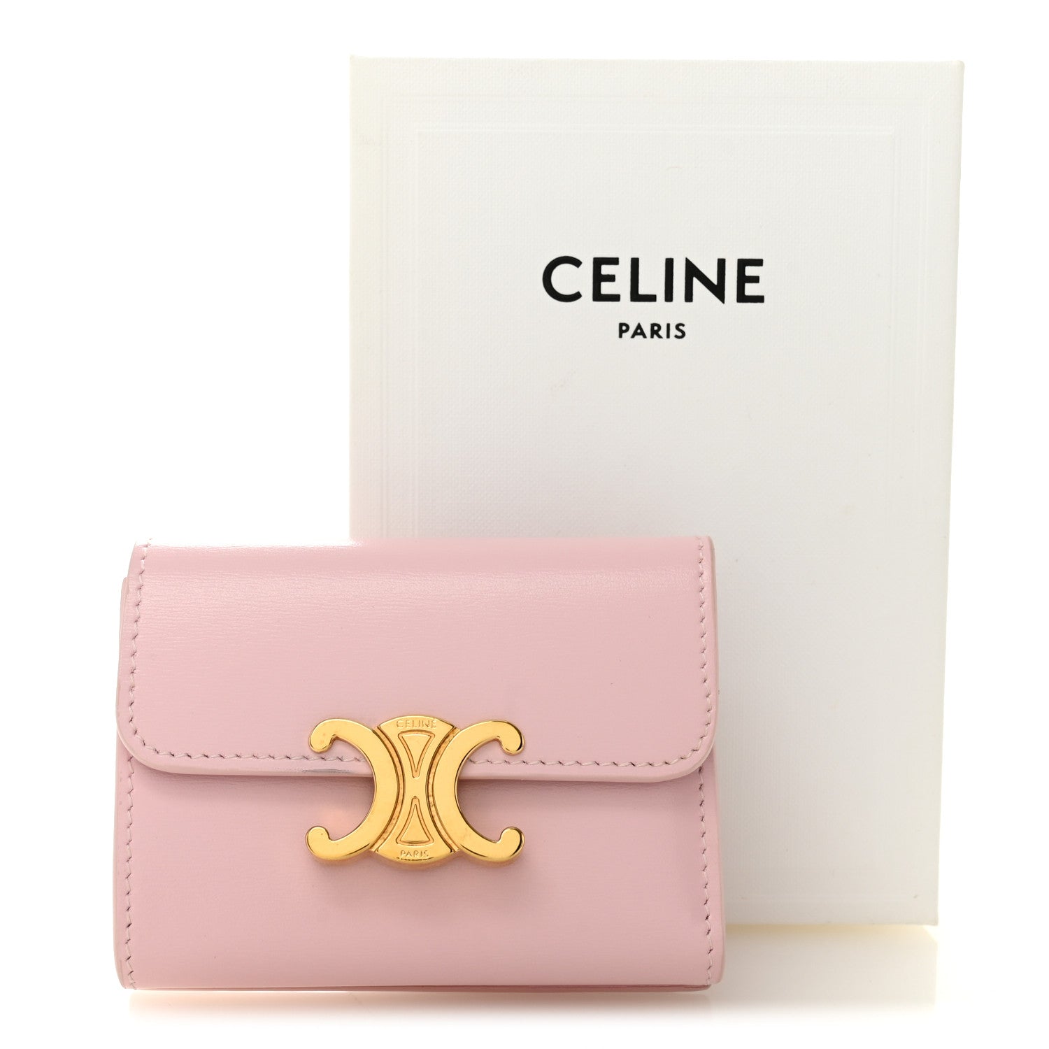 Celine Shiny Calfskin Compact Triomphe Wallet With Coin Purse Pink 10 of 10
