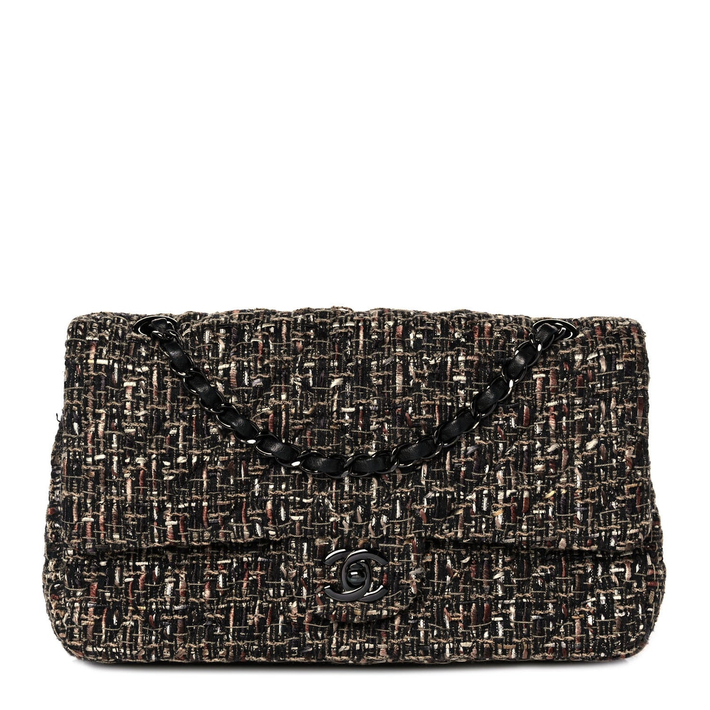 Tweed Quilted Medium Double Flap Brown