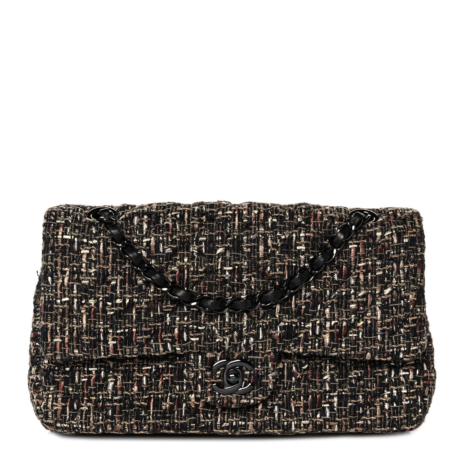 Chanel Tweed Quilted Medium Double Flap Brown 1 of 10