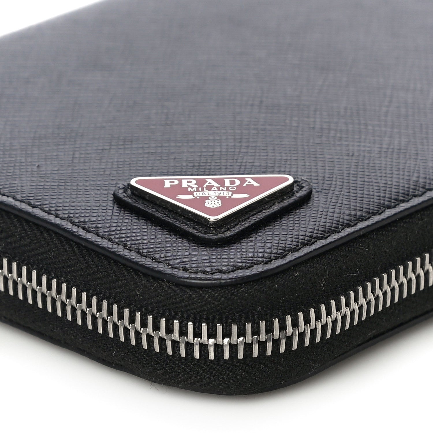 Prada Saffiano Zip Around Portfolio Wallet Black Rosso 9 of 10