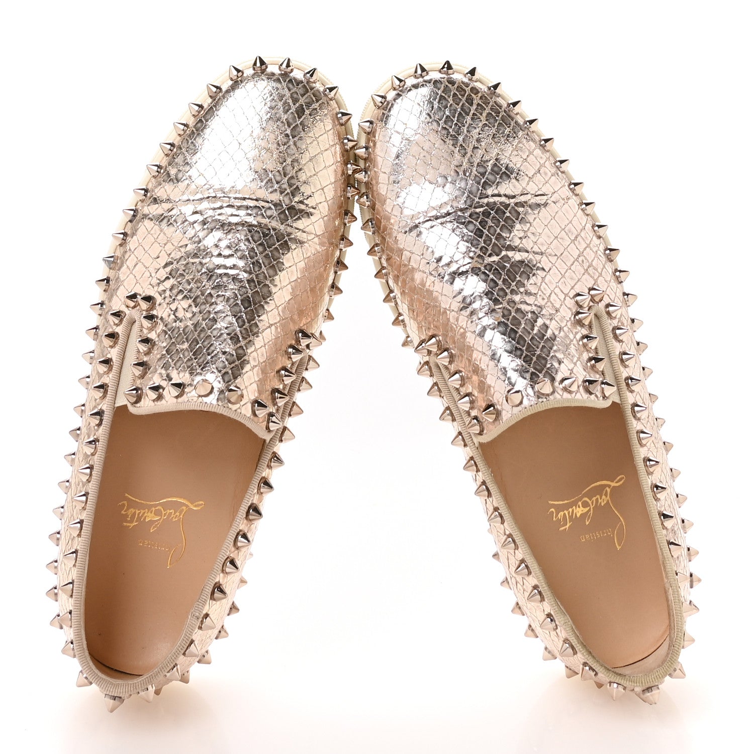Christian Louboutin Metallic Snakeskin Embossed Pik Boat Flat 36.5