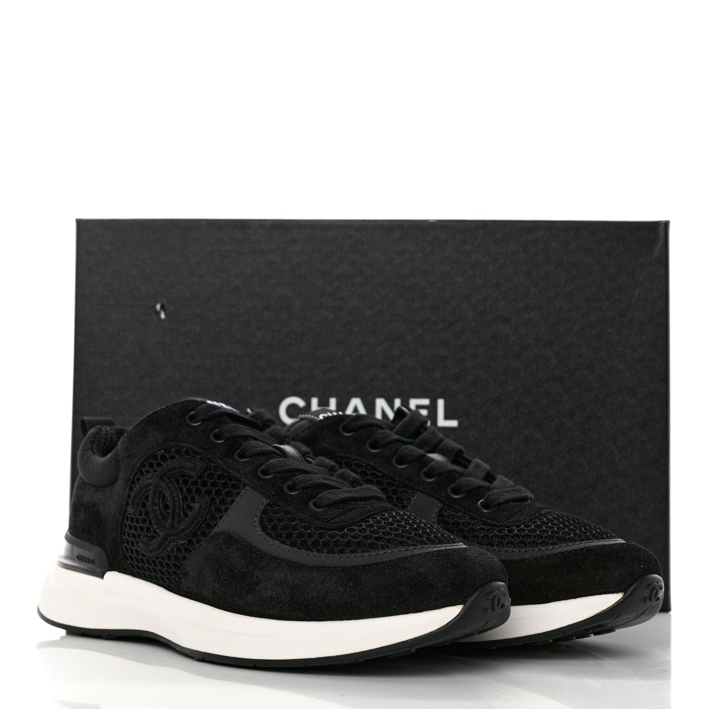 Calfskin Mesh Lycra Suede Womens Logo Sneakers 37 Black