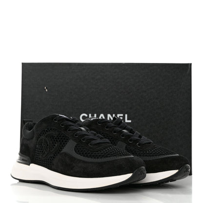 Chanel Calfskin Mesh Lycra Suede Womens Logo Sneakers 37 Black 9 of 9