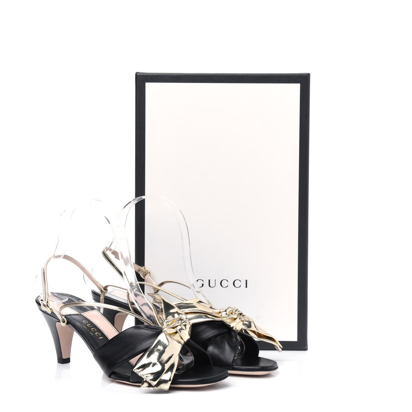 Nappa Metallic Bow Daphne Mid Heel Sandals 37.5 Black Platino