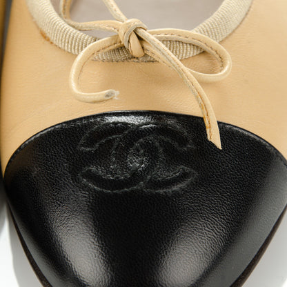 Chanel Lambskin Cap Toe Ballerina Flats 36.5 Beige Black 10 of 11
