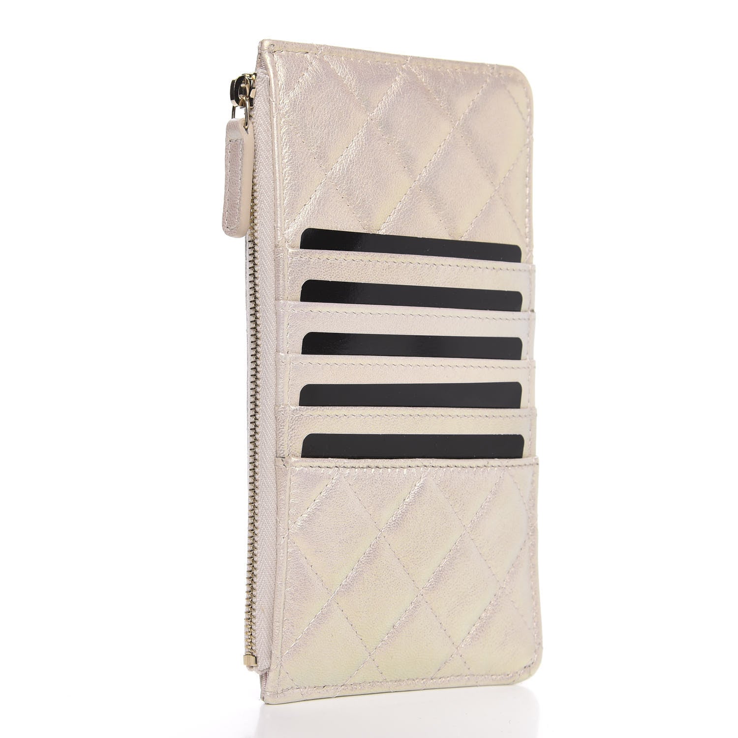 Chanel Iridescent Lambskin Quilted Classic Flat Wallet Pouch Ivory 3 of 10