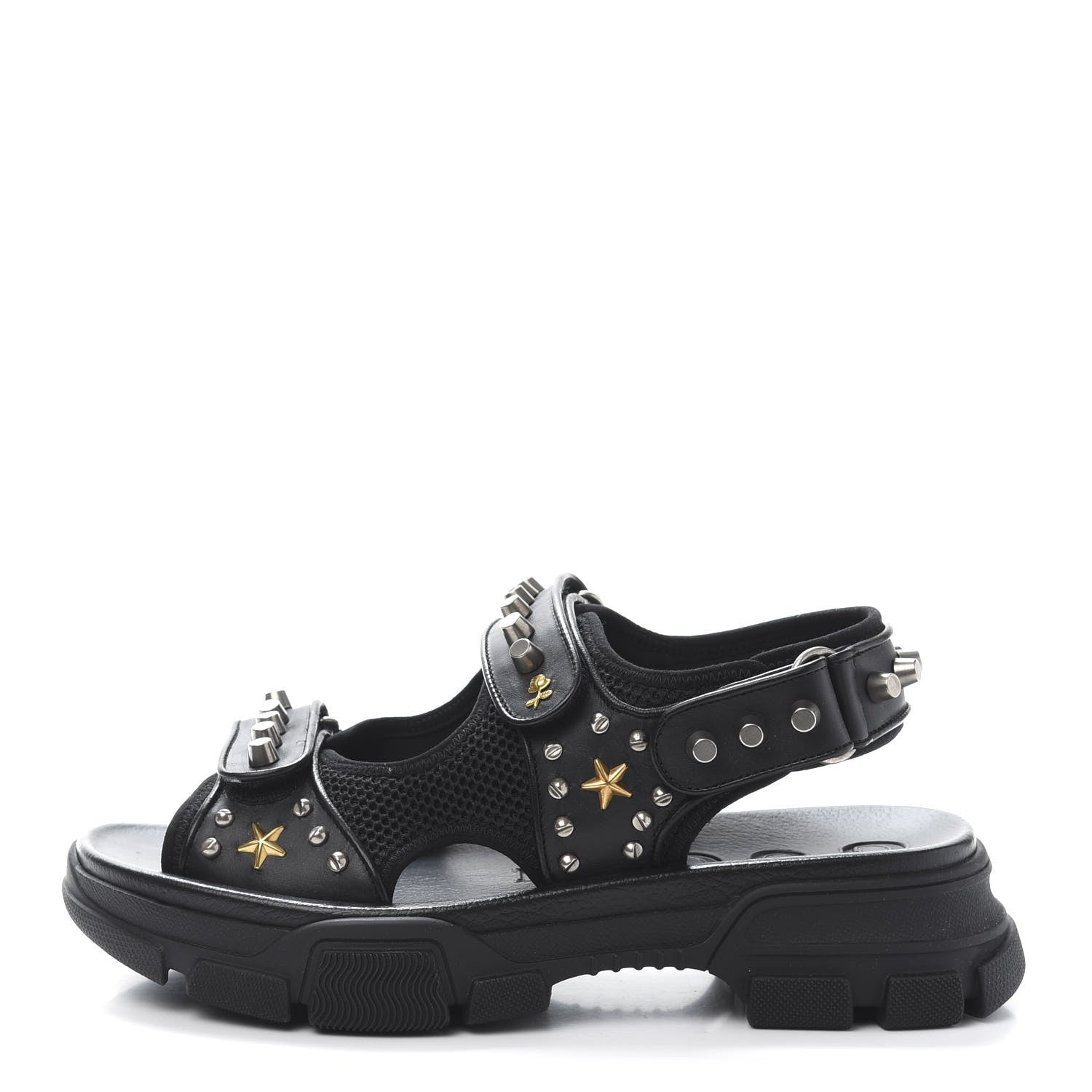 Gucci Nappa Mesh Studded Mens Aguru Sandals 9 Black 1 of 8