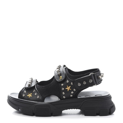 Gucci Nappa Mesh Studded Mens Aguru Sandals 9 Black 1 of 8