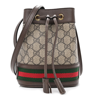 Gucci GG Supreme Monogram Web Mini Ophidia Bucket Bag Brown 1 of 10