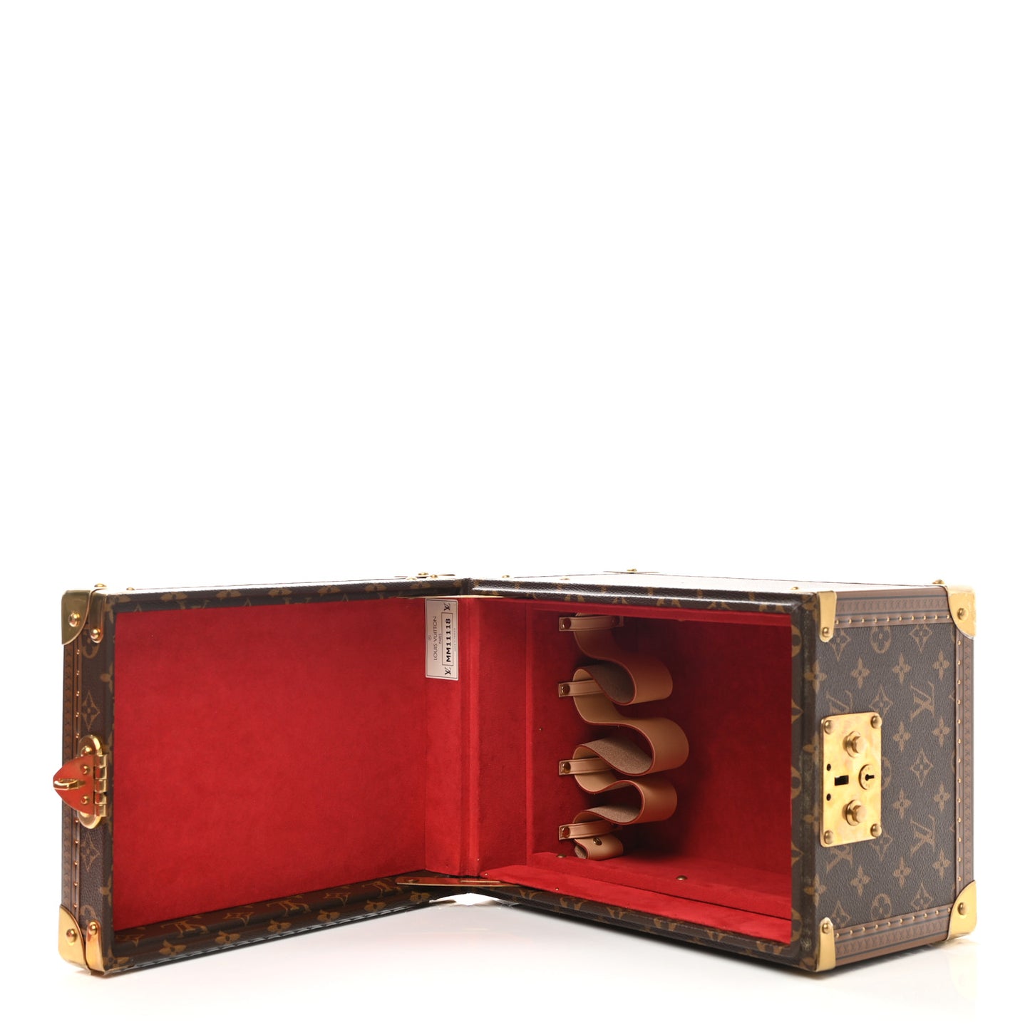 Monogram Boite Flacons Beauty Train Trunk Case Rouge Flamme