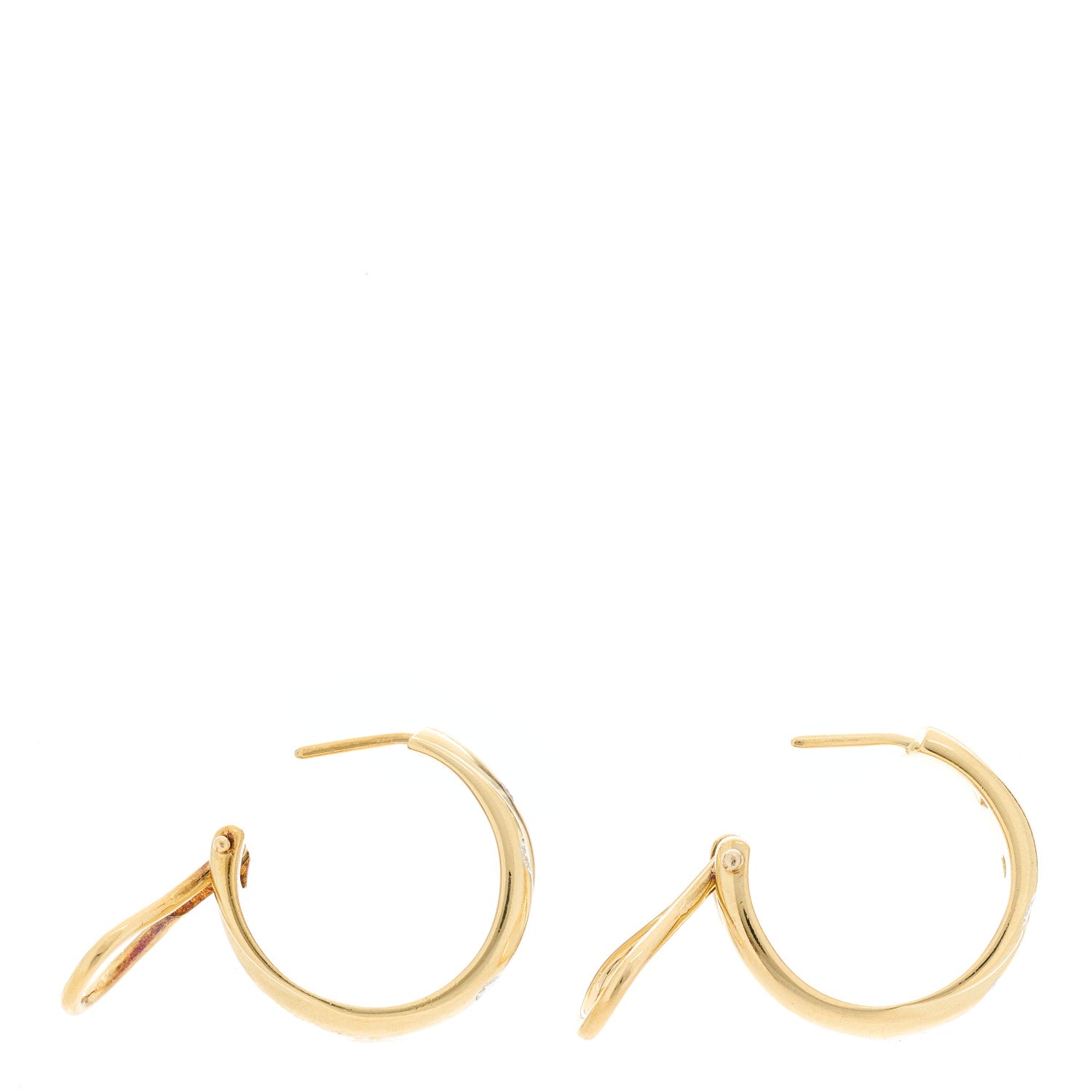 Tiffany 18K Yellow Gold Platinum Diamond Crossover Etoile Hoop Earrings 2 of 3