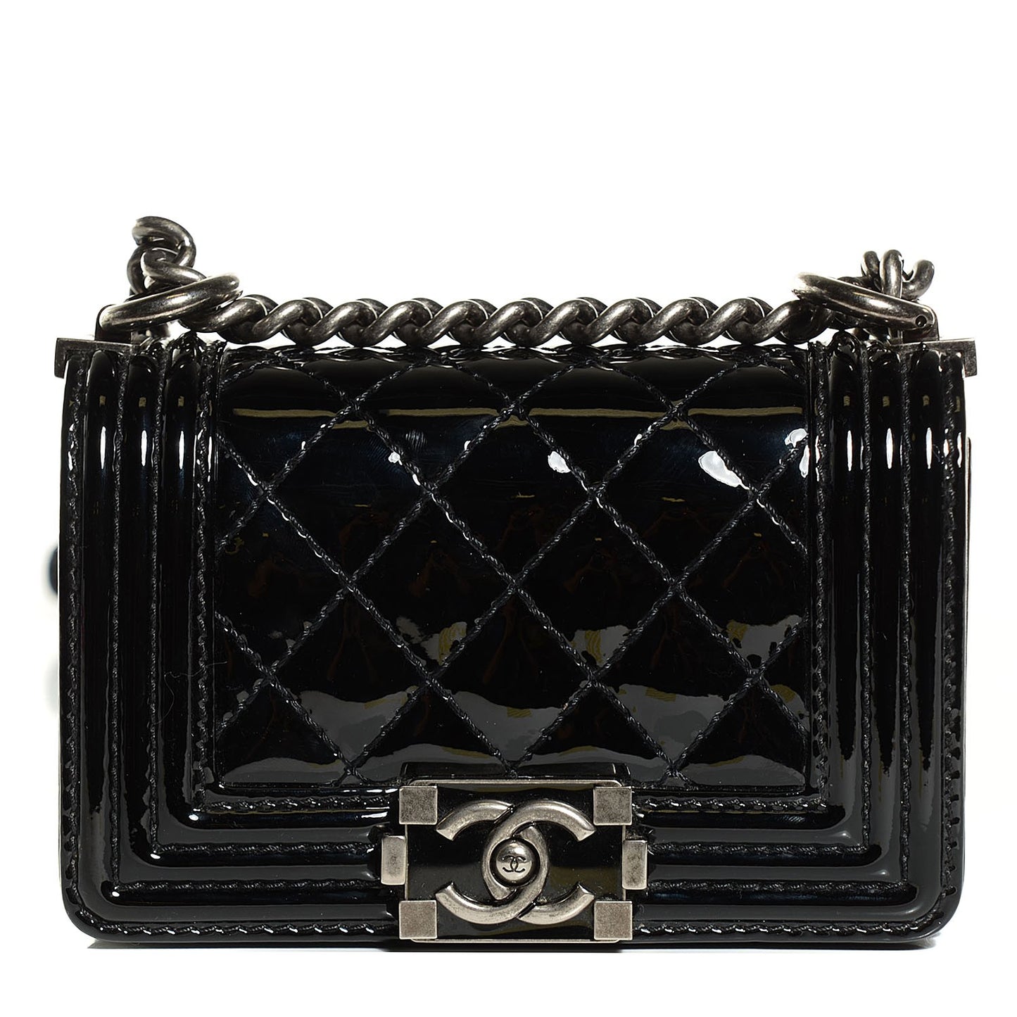 Patent Quilted Mini Boy Flap Black